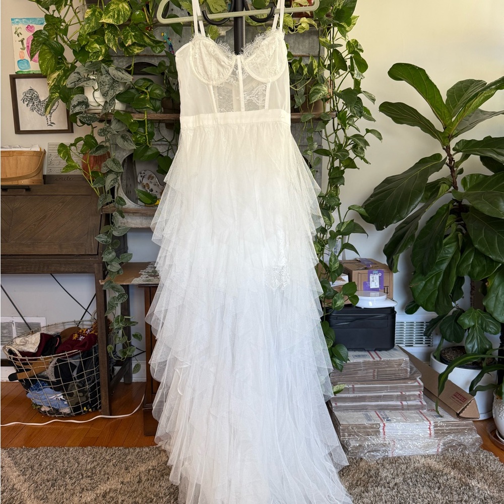 White Tiered Bustier Wedding Gown